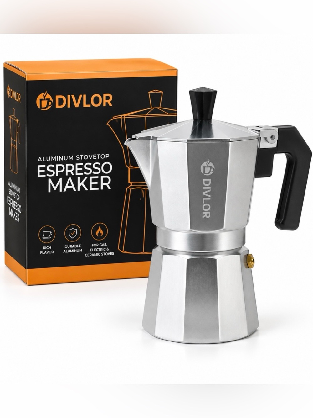 DIVLOR • Classic Stovetop Espresso and Coffee Maker, Moka Pot for Italian and Cu